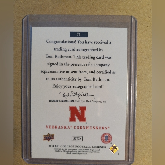 Tom Rathman Nebraska Autographed Card - Picture 2 of 2